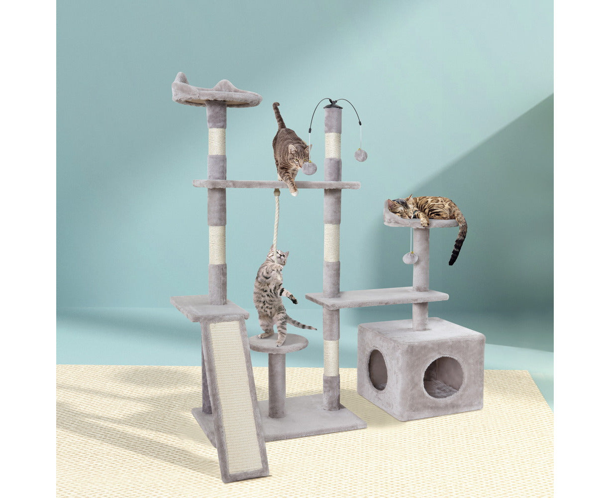 I.Pet Cat Tree 135Cm Tower Scratching Post Scratcher Wood Condo House Toys Grey