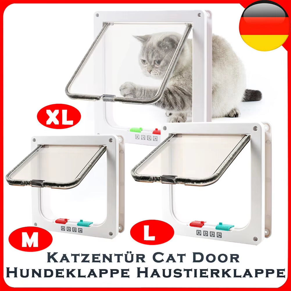 Cat Flap Door with 4 Way Lock Security Flap Door Small Pet Supplies Cat Puppy Safety Gate for Dog Cat Kitten Dog Cat Flap Door