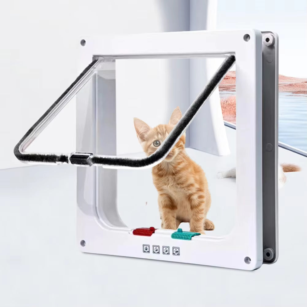 Cat Flap Door with 4 Way Lock Security Flap Door Small Pet Supplies Cat Puppy Safety Gate for Dog Cat Kitten Dog Cat Flap Door