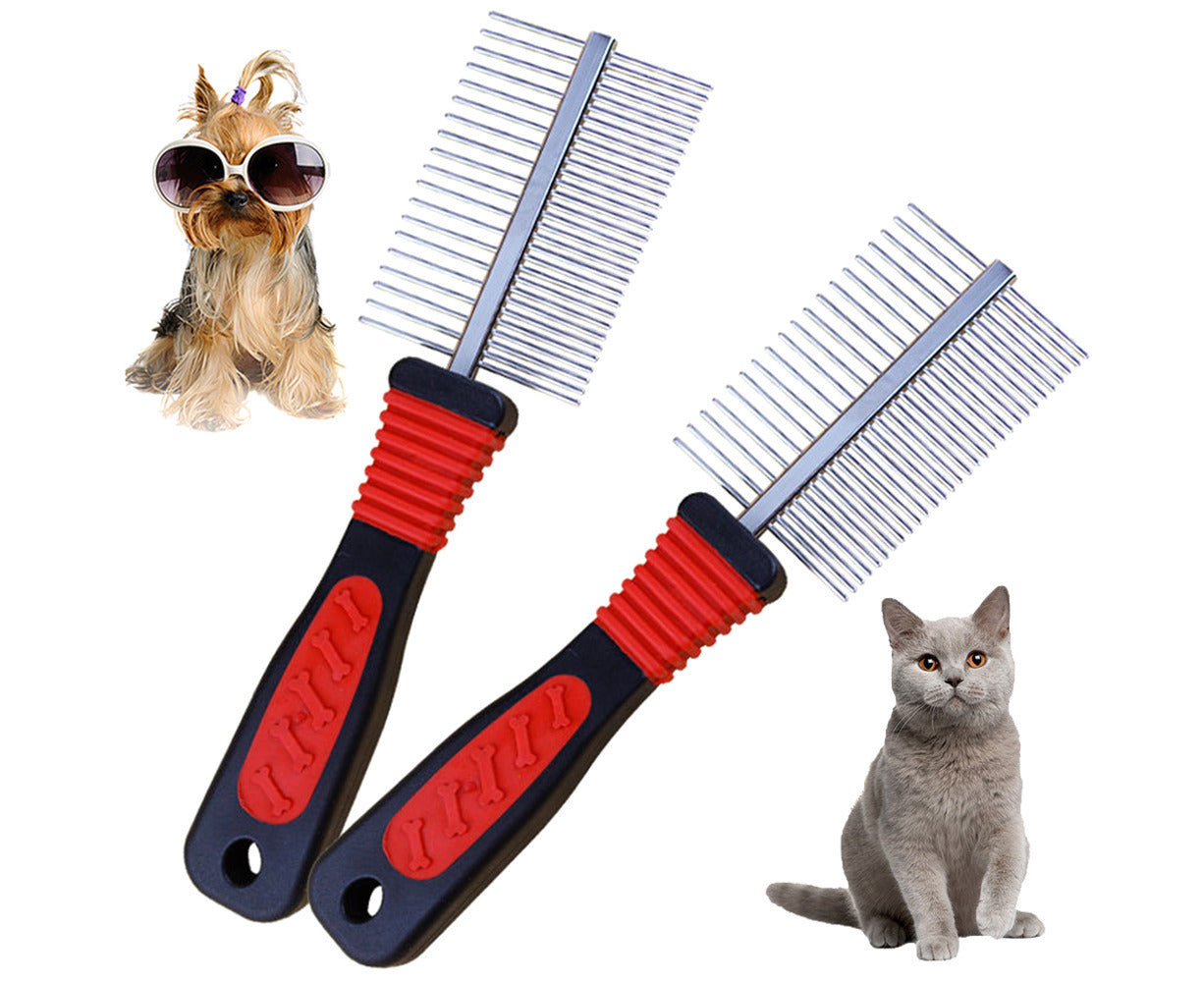 2 Pack Double Sided Pet Grooming Comb for Removes Tangles Knots Matted Dirt Hair