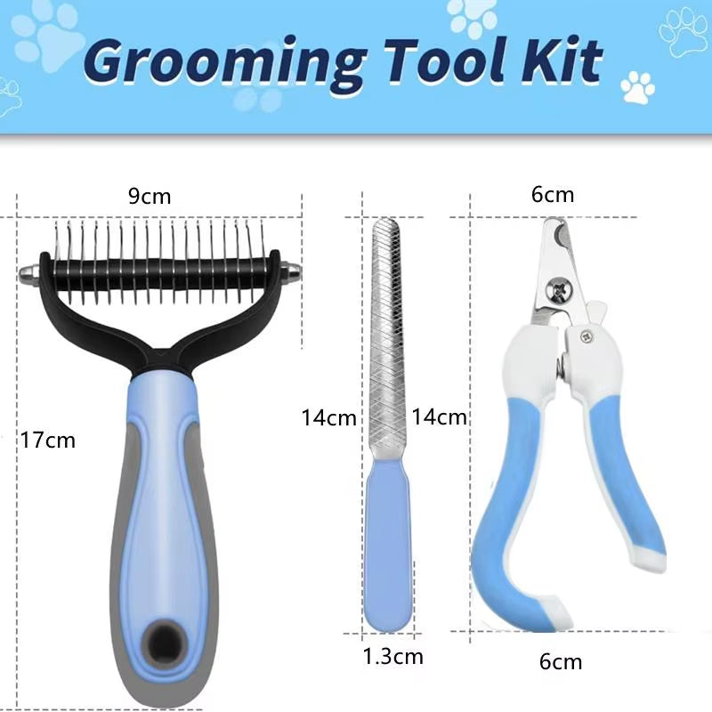 Pets Fur Knot Cutter Dog Grooming Shedding Tools Pet Cat Hair Removal Brush Double Sided Comb with Nail Clippers Trimmers 2023