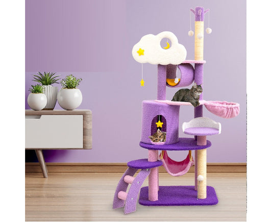 1.6M Cat Tree Scratching Post and Mega Tower - Star and Moon