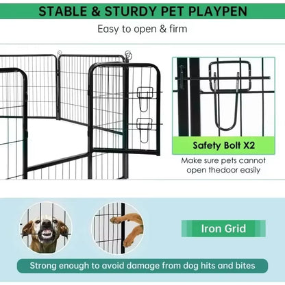 Dog Playpen Indoor Metal Dog Pen Pet Dog Fence Outdoor Exercise Pen with Doors, Pet Puppy Playpen, Pet Playpen, Black