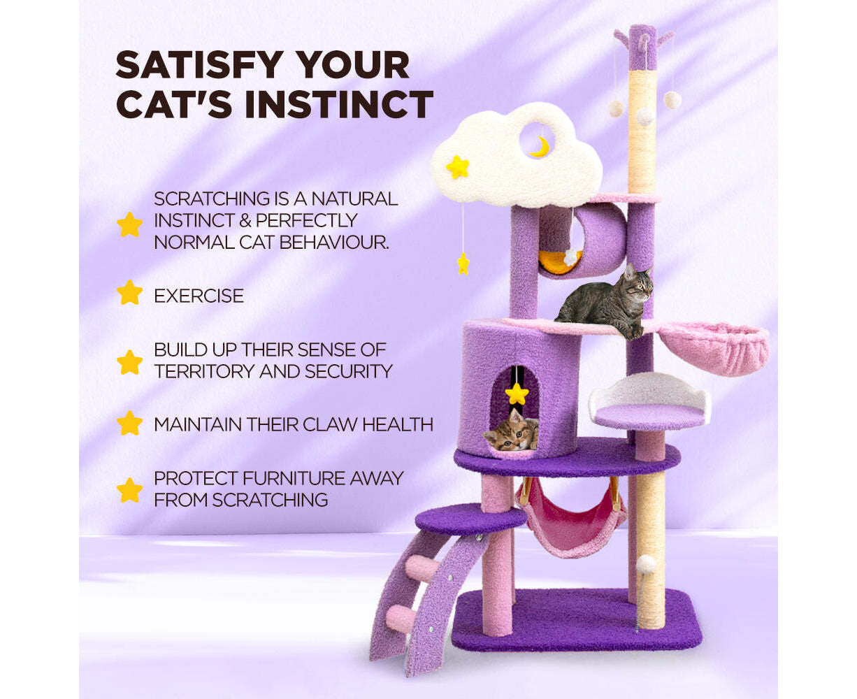 1.6M Cat Tree Scratching Post and Mega Tower - Star and Moon