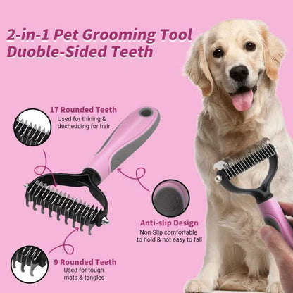 Pets Fur Knot Cutter Dog Grooming Shedding Tools Pet Cat Hair Removal Brush Double Sided Comb with Nail Clippers Trimmers 2023