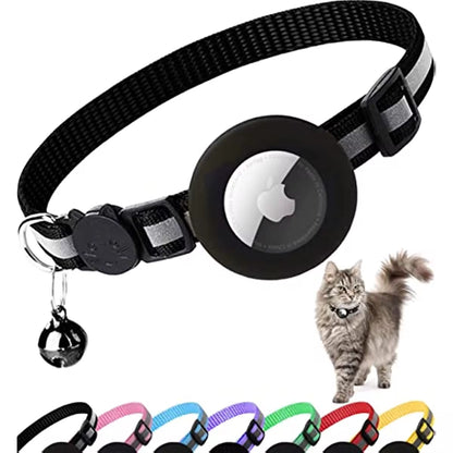 Airtag Cat Collar Breakaway, Reflective Kitten Collar with Apple Air Tag Holder and Bell for Girl Boy Cats, 0.4 Inches