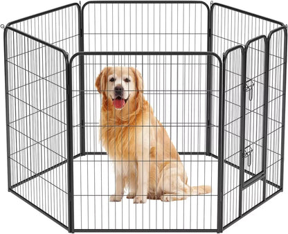 Dog Playpen Indoor Metal Dog Pen Pet Dog Fence Outdoor Exercise Pen with Doors, Pet Puppy Playpen, Pet Playpen, Black