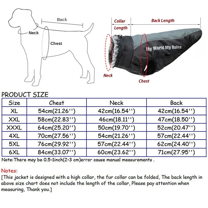 Waterproof Large Dog Clothes Winter Dog Coat with Harness Furry Collar Warm Pet Clothing Big Dog Jacket Labrador Bulldog Costume