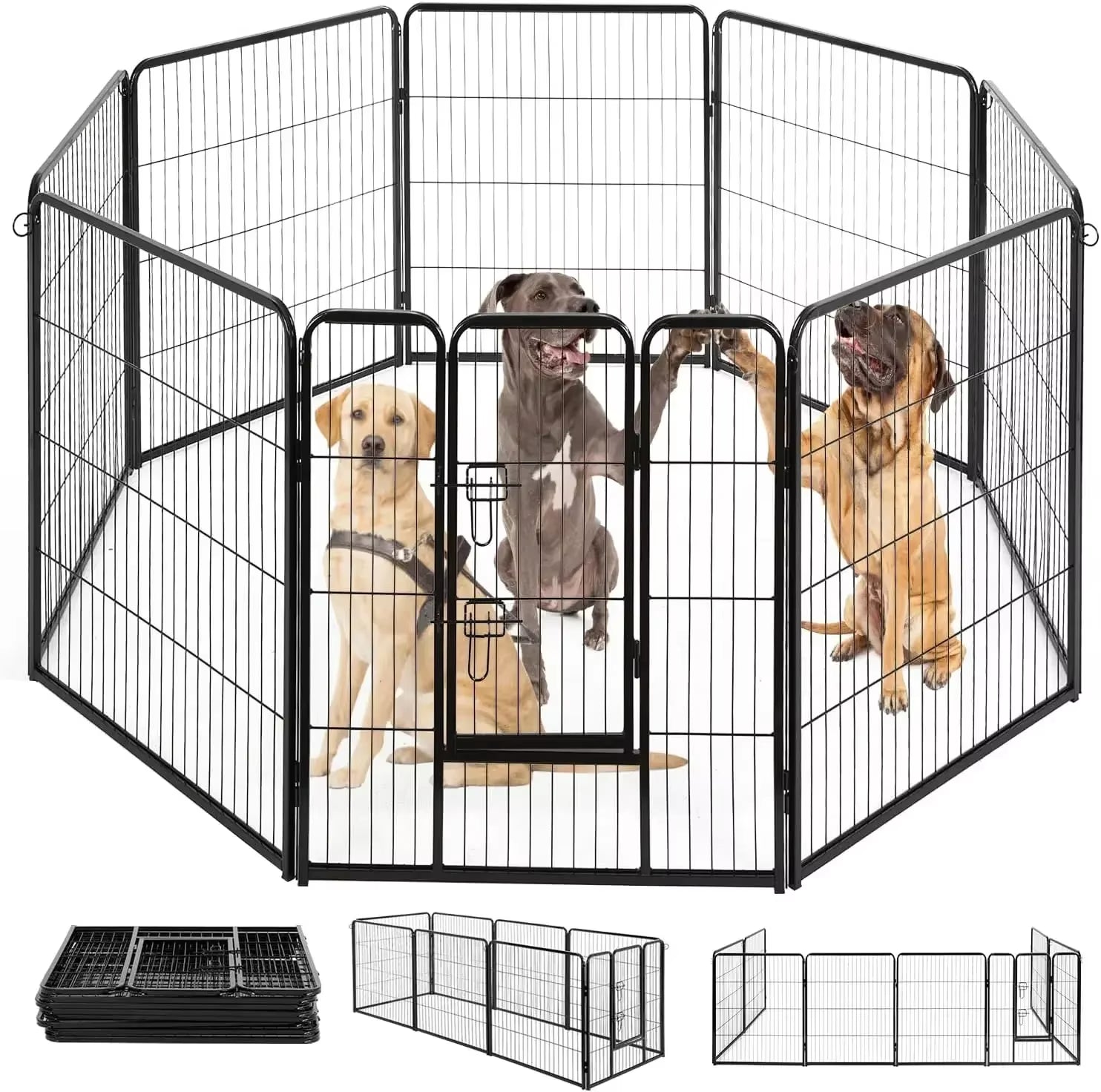 Dog Playpen Indoor Metal Dog Pen Pet Dog Fence Outdoor Exercise Pen with Doors, Pet Puppy Playpen, Pet Playpen, Black