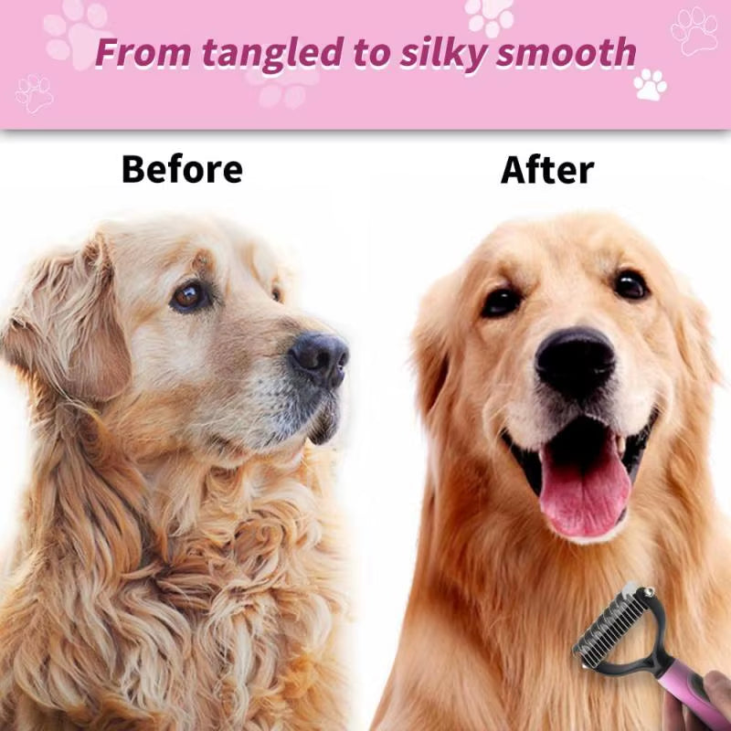 Pets Fur Knot Cutter Dog Grooming Shedding Tools Pet Cat Hair Removal Brush Double Sided Comb with Nail Clippers Trimmers 2023